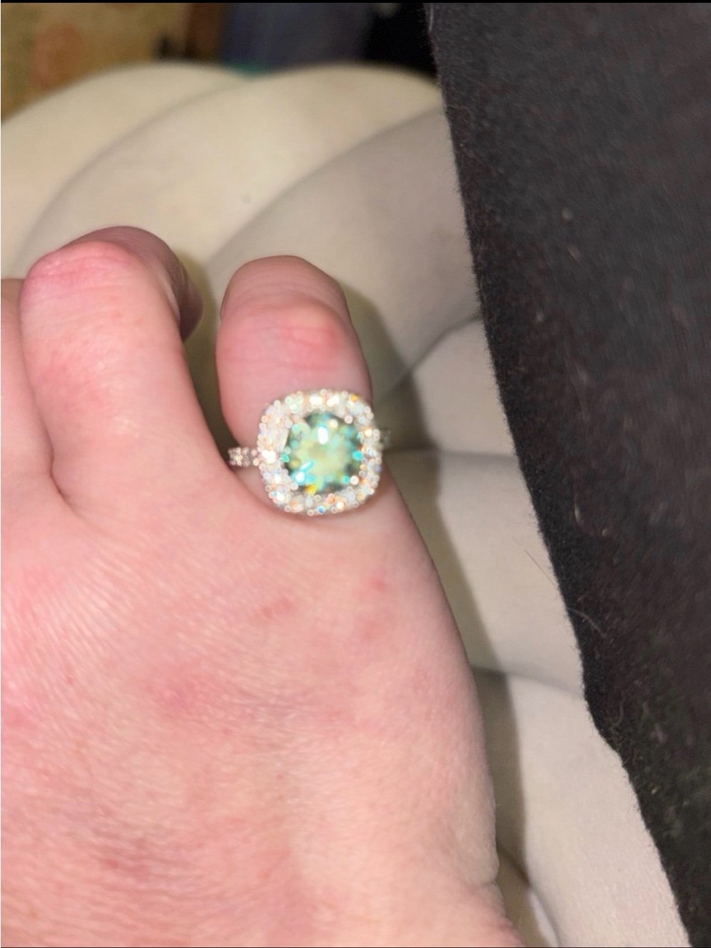 Beautiful Aquamarine Sterling Silver Halo Ring Size 5